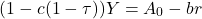 \[ ( 1 - c ( 1 - \tau) ) Y = A_0 - br \]