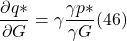 \[ \frac{\partial q \ast}{ \partial G} = \gamma \frac{ \gamma p \ast}{ \gamma G} (46)\]