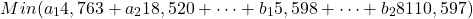 \[ Min (a_1 4,763 + a_2 18,520 + \cdots + b_1 5,598 + \cdots + b_2 8 110,597) \]