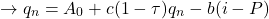 \[ \to q_n = A_0 + c(1 - \tau ) q_n - b (i - P)\]