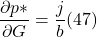 \[ \frac{ \partial p \ast}{ \partial G} = \frac{j}{b} (47)\]