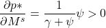 \[ \frac{ \partial p \ast}{ \partial M^s} = \frac{1}{ \gamma + \psi} \psi > 0 \]