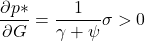 \[ \frac{\partial p \ast}{ \partial G} = \frac{1}{ \gamma + \psi} \sigma > 0\]