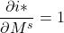 \[ \frac{\partial i \ast}{ \partial M^s} = 1\]